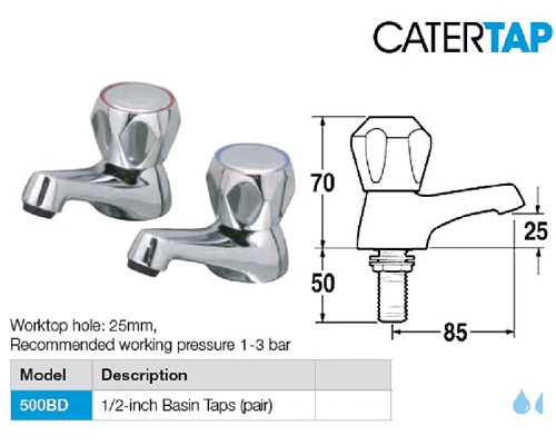 Mechline CaterTap Light Duty Dome Head ½ " Basin taps (pair)